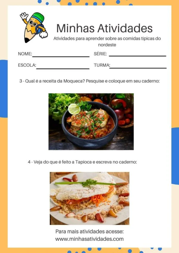 Caderno com 4 atividades de pesquisa sobre comidas tipicas Nordeste 1