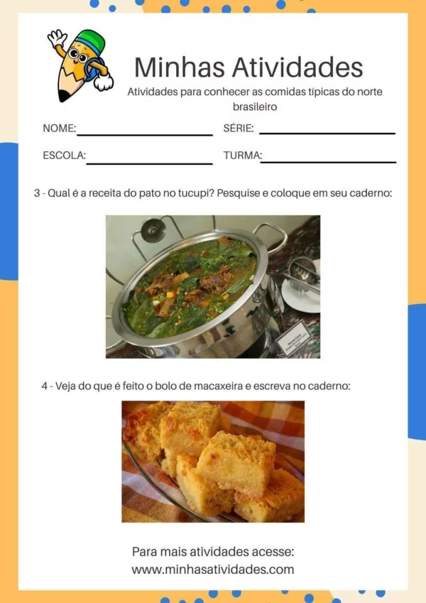 Caderno com 4 atividades de pesquisa sobre comidas tipicas Norte 1 1